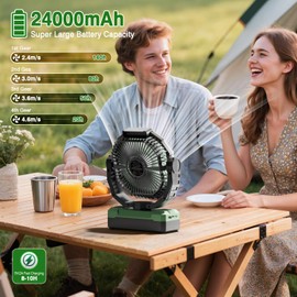 FRIZCOL 3-in-1 Camping Fan - Portable Fans Rechargeable - 24000mAh Battery Powered Fan(140Hrs) with Light & Remote for Indoor, Outdoor, Tent, Travel, BBQ, Fishing, Jobsite - Green