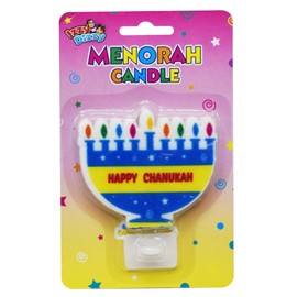 Izzy ‘n’ Dizzy Menorah Shaped Candle with Stand - Hanukkah Party Decorations and Supplies