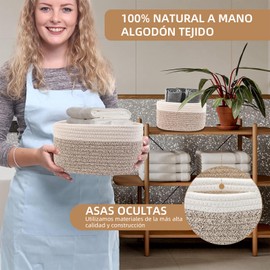 Juego de cestas de almacenamiento redondo de 3 piezas,canastas tejidas de cuerda de algodón natural para organizar Cesta pequeña para Montessori,guardería de bebé,Cesta de juguetes para perros y gatos