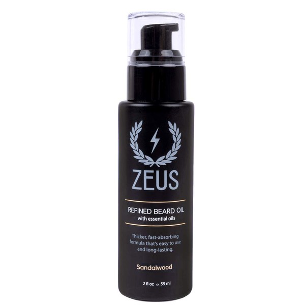 ZEUS Refined Beard Oil, Long Lasting, Thick & Fast Absorbing Oil, Leave In Beard Conditioner – MADE IN USA (Sandalwood) 2 oz.