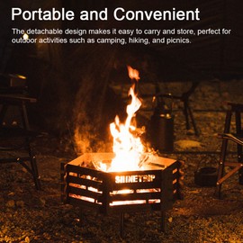 Carbon Steel Brazier Portable Camping Picnic BBQ Charcoal Firewood Brazier Detachable Heating Furnace BBQ Grill Barbecue Rack Outdoor Cooking Warming Accessory