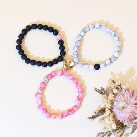 3Pcs First Day of School Bracelets for Dad Mommy and Me, Beaded Matching Heart Charm, Back To School Gifts for 3 (3Pcs)