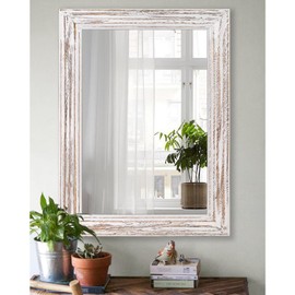 MWAZZLL Wall Mirror with Rustic Wood Frame Rectangle Hanging Mirrors for Wall Large Decorative for Bathroom Bedroom Farmhouse Living Room Entryway 26"x18"