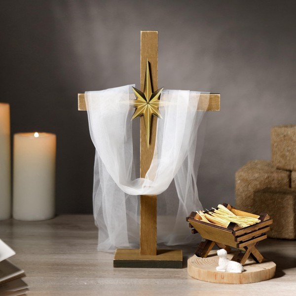 Yerliker 3 Pcs Christmas Cross Table Decorations Christian Wooden Jesus