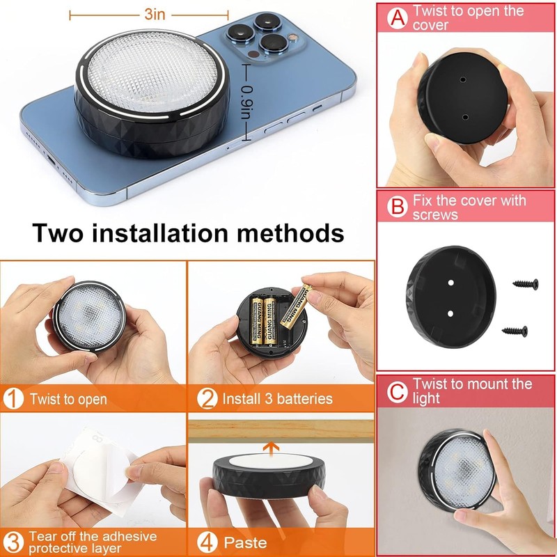 LED Puck Lights with Remote Battery Operated Under Cabinet Lighting