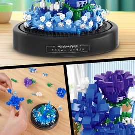 QLT QIAOLETONG Juego de construcción de ramo de flores, 630 piezas de bloques de construcción mini de rosas azules para adultos, colección botánica de flores para decoración del hogar, regalo del Día