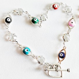 Moonlight at Midnight Holistics Rainbow Evil Eye Sterling Silver Bracelet Good Luck Protection Charm Spiritual Gifts Minimalist Rainbow Jewelry Dainty Matching Friendship Birthday Gift