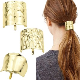 3Pcs Ponytail Holder Hair Clip - Metal Hair Cuff Ring for Dress Up - Lava High Ponytail Buckle - Gold