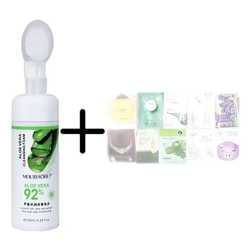 Espuma Limpieza Facial Aloe Vera + 6 Mascarillas Coreanas
