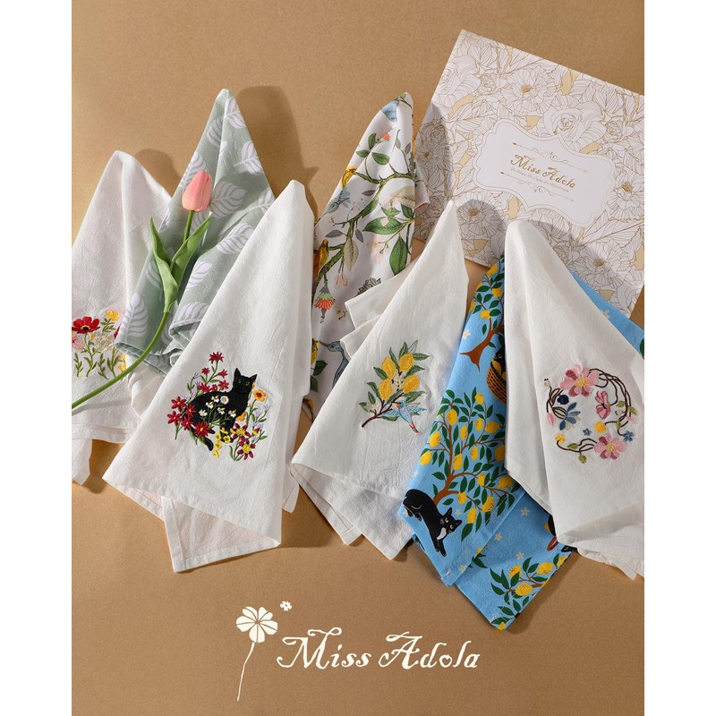 Miss Adola Embroidered Flour Sack Kitchen Towels, Black Cat