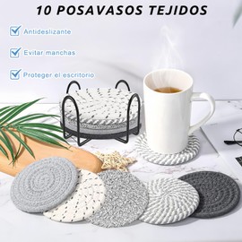 SYNMORE 10PCS Portavasos de Bebida de Cuerda de Algodón Trenzada de Antideslizantes con Soporte,Posavasos Resistente al Calor para Tazas, Cocina, Restaurante y Cafetería