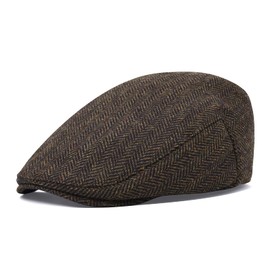 STARANCE Men Hat Wool Blend Newsboy Ivy Hat Tweed Flat Cap (Herringbone Coffee, 7 1/2)