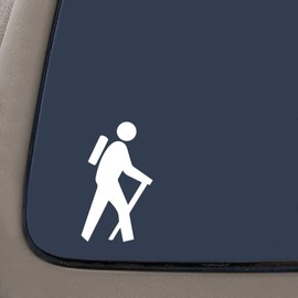 NI145 Hiker Hiking Camper Camping Decal Sticker | 5" | Premium Quality White Vinyl
