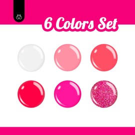 beetles Gel Polish Beetles Gel Nail Polish Set - 6 Colors Hot Pink Rose Red Summer Nail Gel Polish Kit Gel Nail Polish Collection Pink Glitter Gifts for Women Soak Off Uv Nail Lamp Manicure Kit