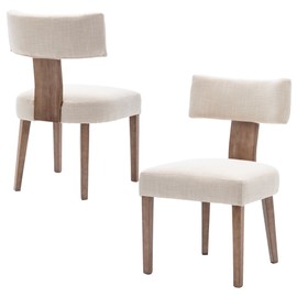 BESTANO Modern Dining Chairs Set of 2, Comfy Upholstered Side Chairs with Wood Legs, Linen Fabric Dining Chairs with Curved Wingback for Living Room Bedroom, Beige