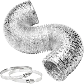 Simple Deluxe 4 Inch 8 Feet Ducting, Non-insulated Flex Air Aluminum Ducting Hose, Drying and Exhaust for HVAC Ventilation, 2 Clamps Included, Silver
