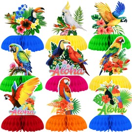 HOWAF 9Pcs Hawaiian Parrot Honeycomb Centerpieces, Hawaiian Table Decorations Tropical Birds Centerpieces for Hawaiian Party Decorations Luau Aloha Party Supplies Summer Tropical Party Decorations