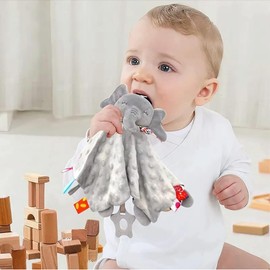 VERALY.MX | 2 Mantas Apego Bebés Peluche Mordedera Juguete Sensorial Manta Suave de Seguridad Con Textura Desarrollo Sensorial Estimulación Juguete Bebes y Niños Juego Calmante (Raton y Elefante)
