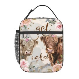 VODRM Highland Cow Lunch Box for Kids,Cattle Floral Marble Insulated Bag for Student,Farmhouse Lovers Reusable Thermal Insulation Cooler Tote Bags for School Work Picnic Camping Outdoor,Gifts