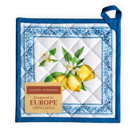 Maison d'Hermine Pot Holder 100% Cotton Heat Resistant Potholders 8 Inch x 8 Inch Hot Pads with Loop BBQ Cooking Grilling Microwave - Easter Decorations Spring/Summer (Cedrat)