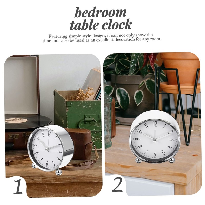 OHPHCALL Silent Round Alarm Clock Metal Digital Clock for Bedroom