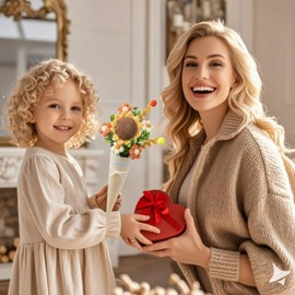 SIHPTO Crochet Flowers Bouquet,Cone Sunflower Crochet Bouquet，Artificial Tulips Crochet Flowers Gifts for Women,Mothers Day Sunflower Flowers Gifts for Mom Wife