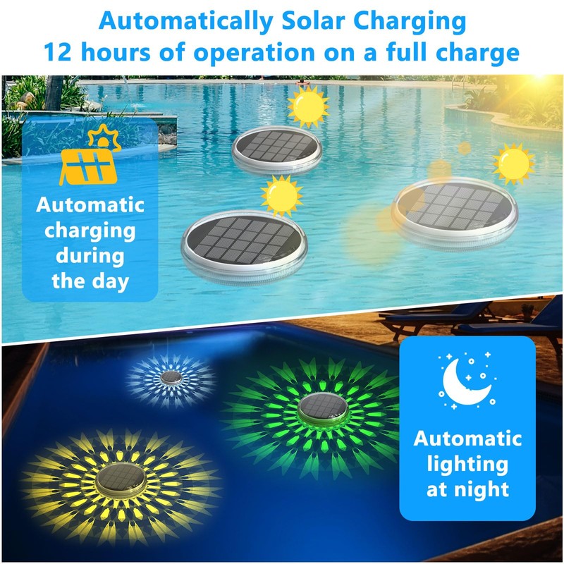 Kitloo Solar Rechargeable Floating Pool Lights(4 Pack), Pool Lights That
