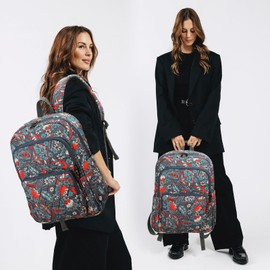 Searock Quilted Backpack for Women Large Cotton Traveling Dackpack Lightweight College Bookbag With Trolley Sleeve Orange