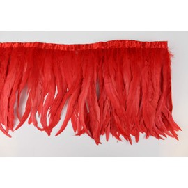 7 Color 2 Yard Long,10-12 inch Height Rooster Coque Feather Fringe Trim, for Skirt Dress Costume Roster Feather Trim (Red)