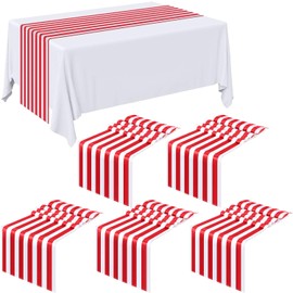 6 caminos de mesa a rayas para boda, poliéster, decoración de mesa, mantel de diseño de rayas rojas y blancas, decoración elegante para eventos de interior, cena familiar, banquetes al aire libre, fiestas y celebraciones (12 x 72 pulgadas)
