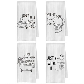 ChenCraty Funny Bathroom Hand Towels Set of 4, Humorous Sayings Decorative Hand Towels for Bathroom Washroom Decor, 16x24 Inches