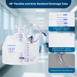 BeHerk 4000mL Catheter Bags for Men and Women 3 Pack Professional Urinary Drainage Bags with Enhanced Anti-Reflux Drip Chamber, 48” Thickened Drainage Tube, Adjustable Clips & Hanging Hook