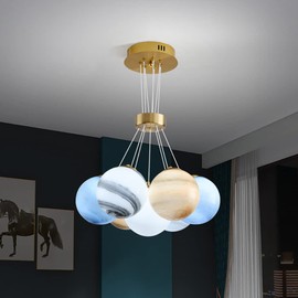 Aeyee Unique Planet Chandelier Bubbles Ball Shape Pendant Light, Glass Hanging Light Fixture, Decorative Ceiling Chandelier, 7 Lights
