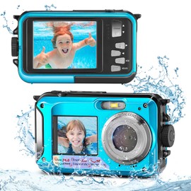 Krovtoy Water Camera Digital Waterproof Camera, Full HD 2.7K 48MP Submersible Digital Zoom 16X Aquatic Kids Dual Anti-Vibration for Snorkeling Diving