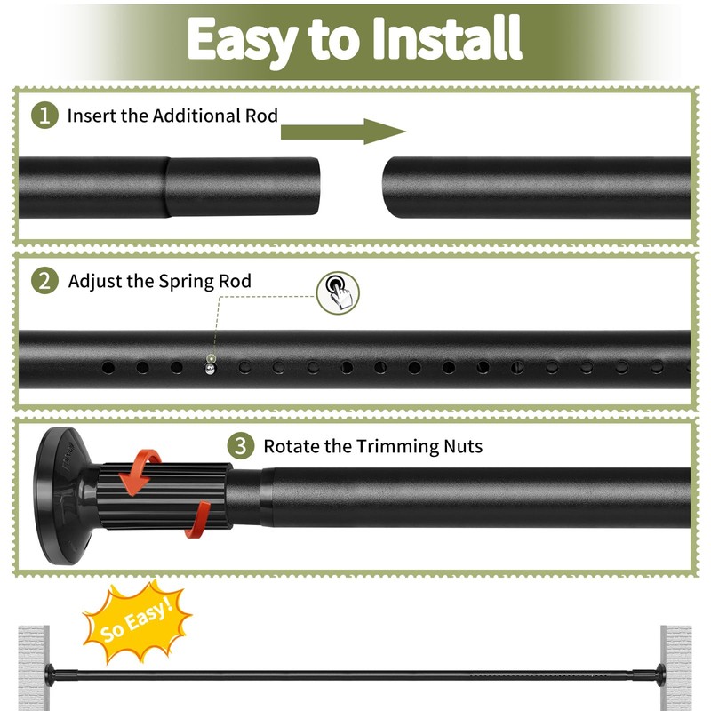 Tension Shower Curtain Rod 51-86In(4.25-7.16Ft), Tension Shower Rod No Drilling