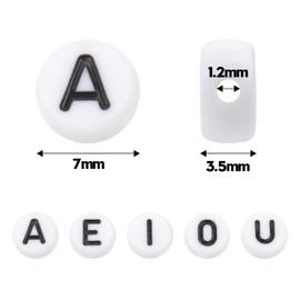 Xilitata 600Pcs Flat Round Vowel Letter Beads 7x4mm with A E I O U Black Letters White Alphabet Beads for Friendship Bracelet Jewelry Making Kit with Smiling Faces and Heart