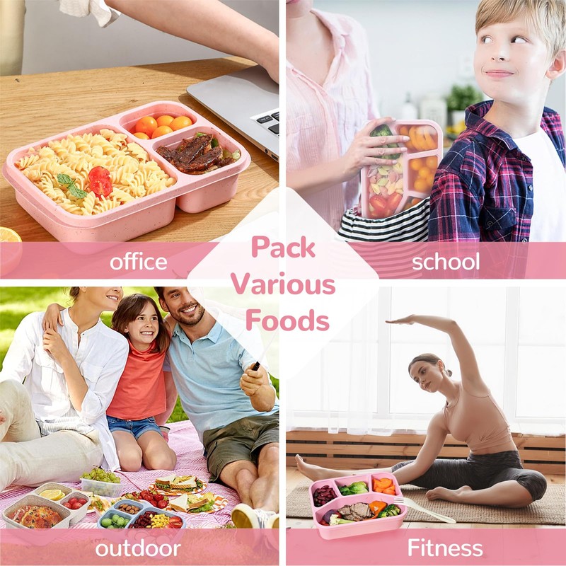 NAJIESUN Snack Box, 4-Pack Lunch Box with Spoon Fork, 5