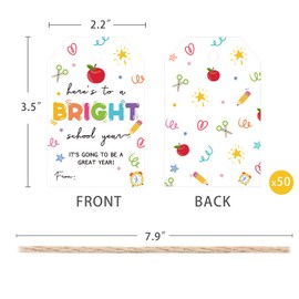 50Pcs Welcome Back to School Gift Tags on The First Day of School, Classroom Party Favors for Teachers or Students (Bright)
