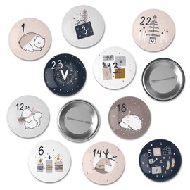 Papierdrachen 24 Advent Calendar Numbers on Buttons - Lapel Pins for Decorating Advent Calendars - with Numbers from 1-24 - Ideal for Sacks, Bags and Pouches