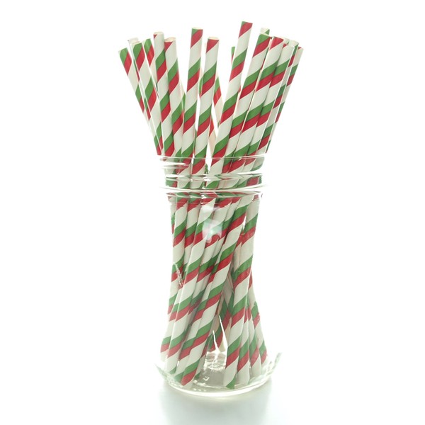 Christmas Straws (25 Pack) - Candy Cane Red and Green Stripes & North Pole Party Straws, Christmas Party Supplies, Holiday Decor Drinking Straws