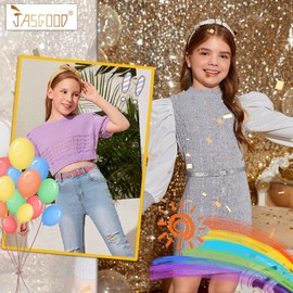 JASGOOD 4 Pack 3 Pack Kids Skinny Belts Glitter PU Leather Belt for Girls Colorful Girl Belt with Gold Buckle for Jeans Dress