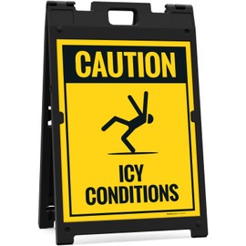 Caution Icy Conditions Sidewalk Sign Kit, 18x24 Inches, With A Frame Stand, Made in USA