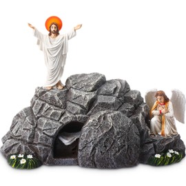 Vercraft Jesus Easter Decorations Easter Resurrection Scene Set Resin Table Decor Empty Tomb Decoration Christian Figures Resurrection Statue He is Risen Decor for Home Table Office