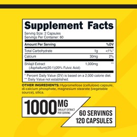 Primaforce Shilajit 120 Capsules (1000mg) - with Naturally Occurring Fulvic Acid, 60 Servings