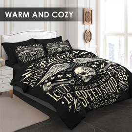 Pamnest Comforter Set Full Size, Vintage Motorcycle Bike 7 Pcs Bedding for Kids and Adults, Bird Retro Racing Bed Sheet Sets with Fitted Sheet 2 Pillowcases & 2 Shams for Bedroom Bed Decor