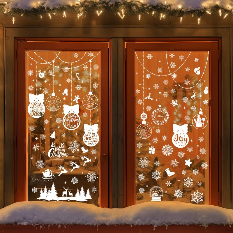 Hianjoo Christmas Stickers, Window Decorations, Double-Sided, Removable, Snowflake, Window Stickers,