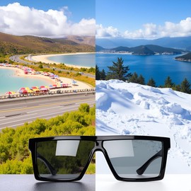 Hehglng 2 Pcs Black Vintage Flat Top Oversized Square Sunglasses400 Women Men Sunglasses Streetd Sunglasses Driving Lux Flat P8B6 Top Shooting Trendy Square Eyewear Outdoor