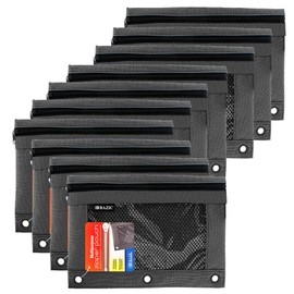 BAZIC Pencil Pouch 3 Ring Binder Pouch w/Rivet Enforced Rings Hole, Black Mesh Window Zipper Pouches, 12-Count