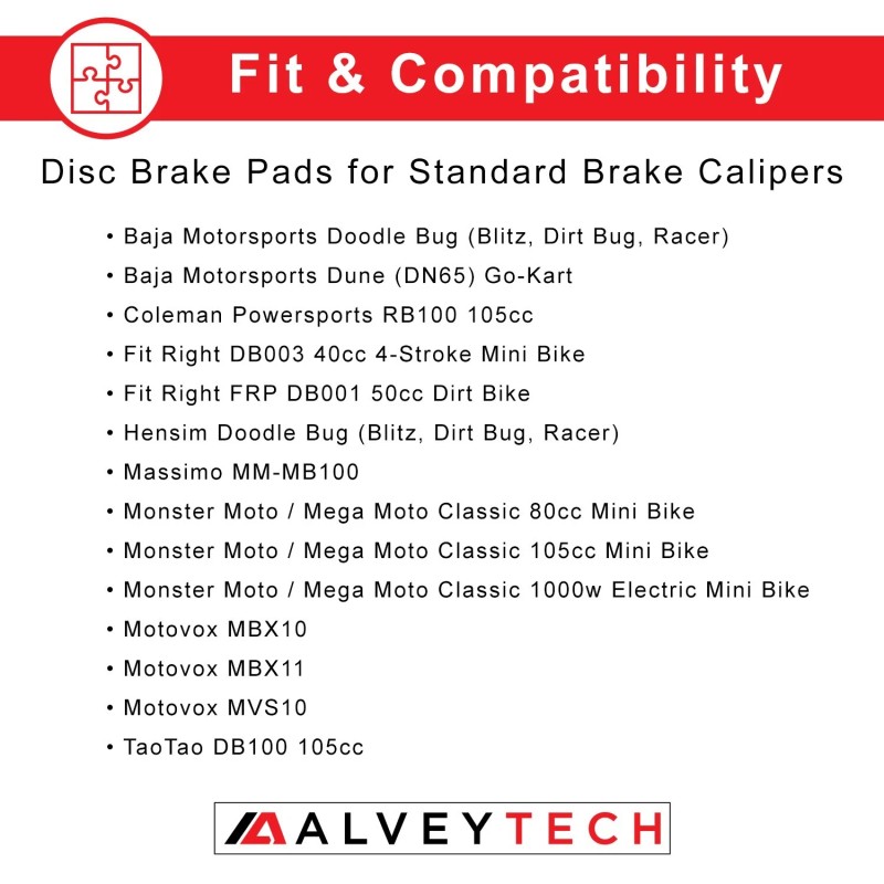 AlveyTech Disc Brake Pads for Mini Bike Standard Caliper (4)