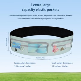 Slim Running Belt with 2 Pockets for Phone, Adjustable Waist Belt Bag for Women/Men,Ultra Light Adult Fanny Pack, Waist Pack for Running Hiking Yoga Travel Cycling, Green